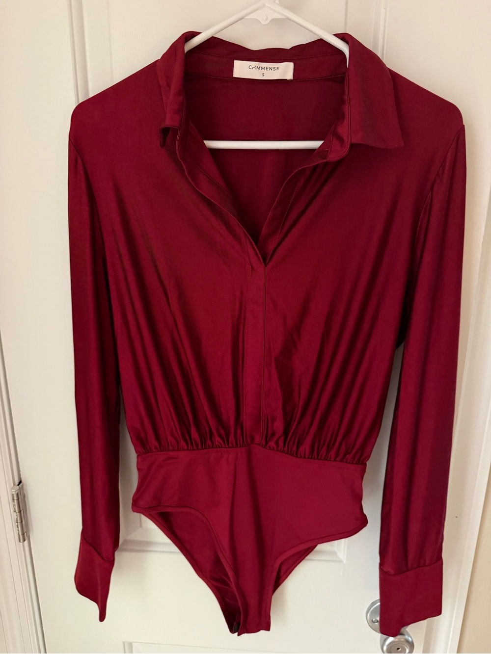 Commense Wine Red Long-Sleeve Collared Bodysuit